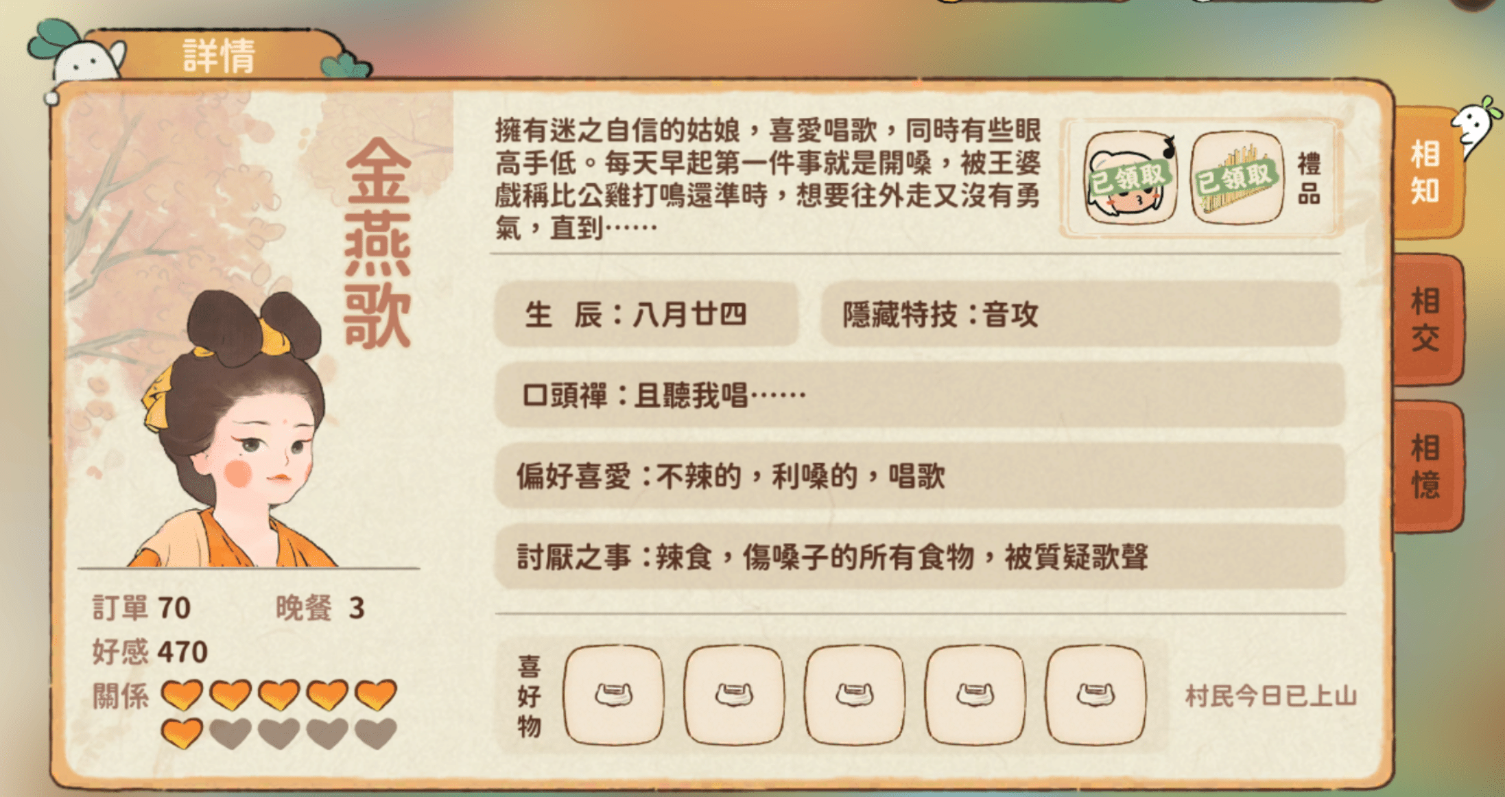 《桃源深處有人家》村民喜好物全圖鑑